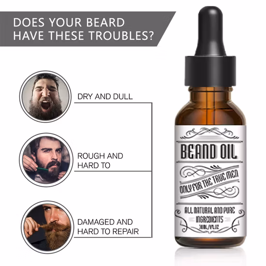Huile de croissance de barbe adoucissante de parfum de Cologne pour hommes